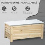 Coffre de jardin en bois et couvercle en métal galvanisé 155L avec vérins - 110 x 50 x 50 cm