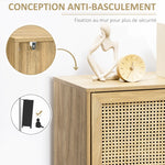 Meuble de rangement buffet 1 porte cannage effet bois - dim. 80L x 39l x 70H cm