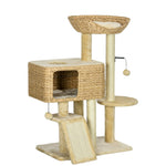 Arbre à chat avec griffoir niche panier d'observation plateformes pompon suspendus 60 x 40 x 98 cm beige