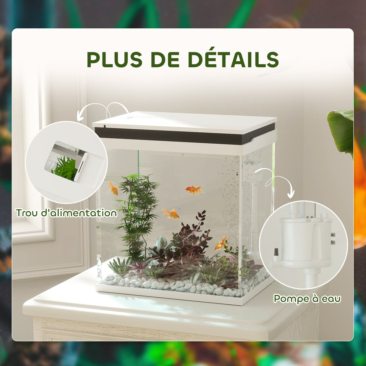 Petit aquarium complet 14L aquarium en verre avec système de filtration éclairage LED pompe à eau 30 x 20 x 33 cm blanc