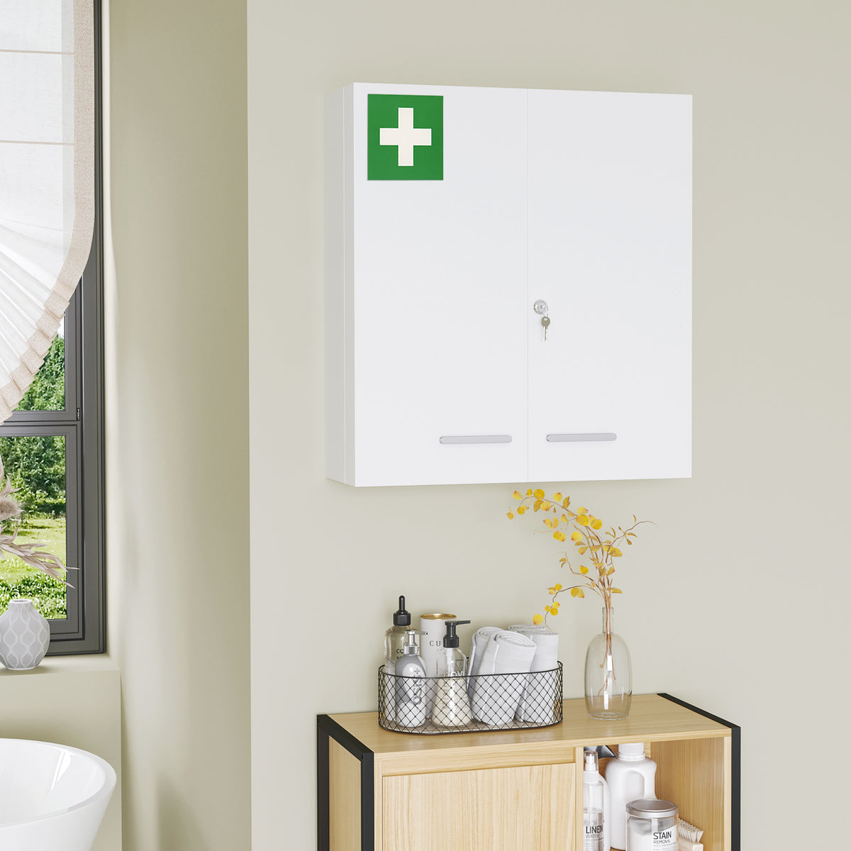 Armoire à pharmacie 6 étagères avec serrure et 2 clés de sécurité, 55x18x60 cm, blanc