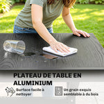 Table de Jardin Extensible Aluminium Table de Repas Extérieure Effet Bois 8-10 Personnes 214x85x73cm Gris Anthracite