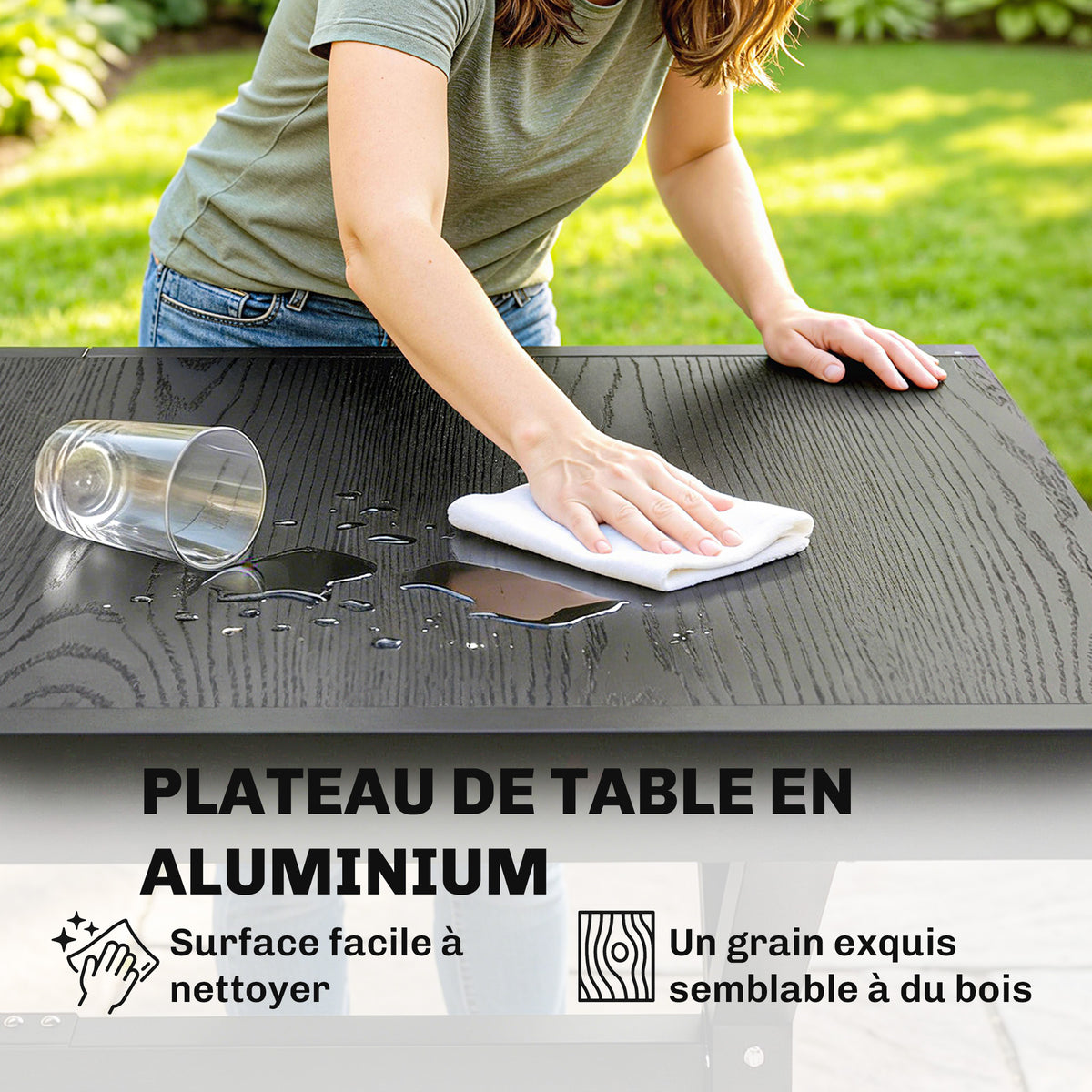 Table de Jardin Extensible Aluminium Table de Repas Extérieure Effet Bois 8-10 Personnes 214x85x73cm Gris Anthracite
