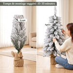 Sapin de Noël Artificiel 90 cm, 107 Embouts de Branches Enneigés en PVC, Base en Toile de Jute, Montage Rapide, Blanc