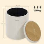 Pouf de Rangement en Chenille avec Couvercle, Tabouret Rond pour Salon et Chambre, Beige