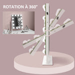 Miroir Hollywood avec LED 12 ampoules, luminosité réglable, rotation à 360°, grossissement 10X, touche tactile, blanc