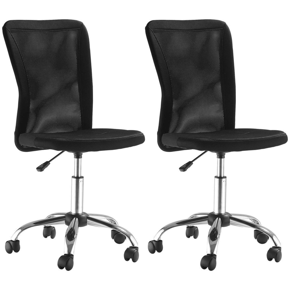 Lot 2 de chaises de bureau ergonomique hauteur réglable piètement chromé pivotant 360° revêtement maille noir