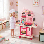 Cuisine pour Enfants Interactive, 33 Accessoires, avec Sons, Lumières, Rangement, 3-6 Ans, 67x25x87cm, Rose