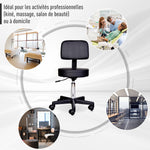 Tabouret massage a roulettes reglable en hauteur pivotant avec dossier ergonomique noir