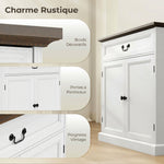 Credenza da soggiorno, mobile contenitore con 2 ante, cassetto silenzioso, ripiano regolabile, 80x40x85cm, bianco e marrone