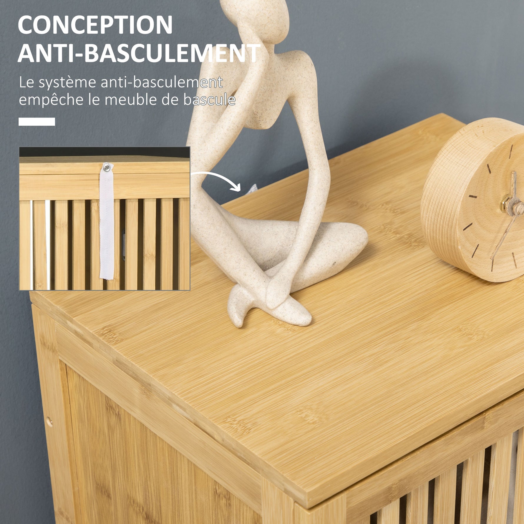 Meuble de rangement en bambou avec étagères et porte design à lamelles pour salle de bain chambre salon 40 x 30 x 140 cm