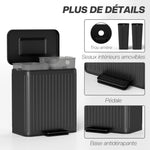 Poubelle à double compartiment 2 x 20L, poubelle de cuisine à pédale, seaux intérieurs amovibles, 45,5x36,5x51cm, noir