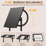 Table à Dessin Inclinable 0°-85°, Bureau à Dessin Réglable en Hauteur avec Rebord Antidérapant, Cadre en Acier, Noir