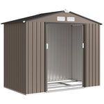 Abri de Jardin 2,77 m² cabane de jardin armoire de jardin Dim. 213L x 130l x 185H cm Porte coulissante Acier marron