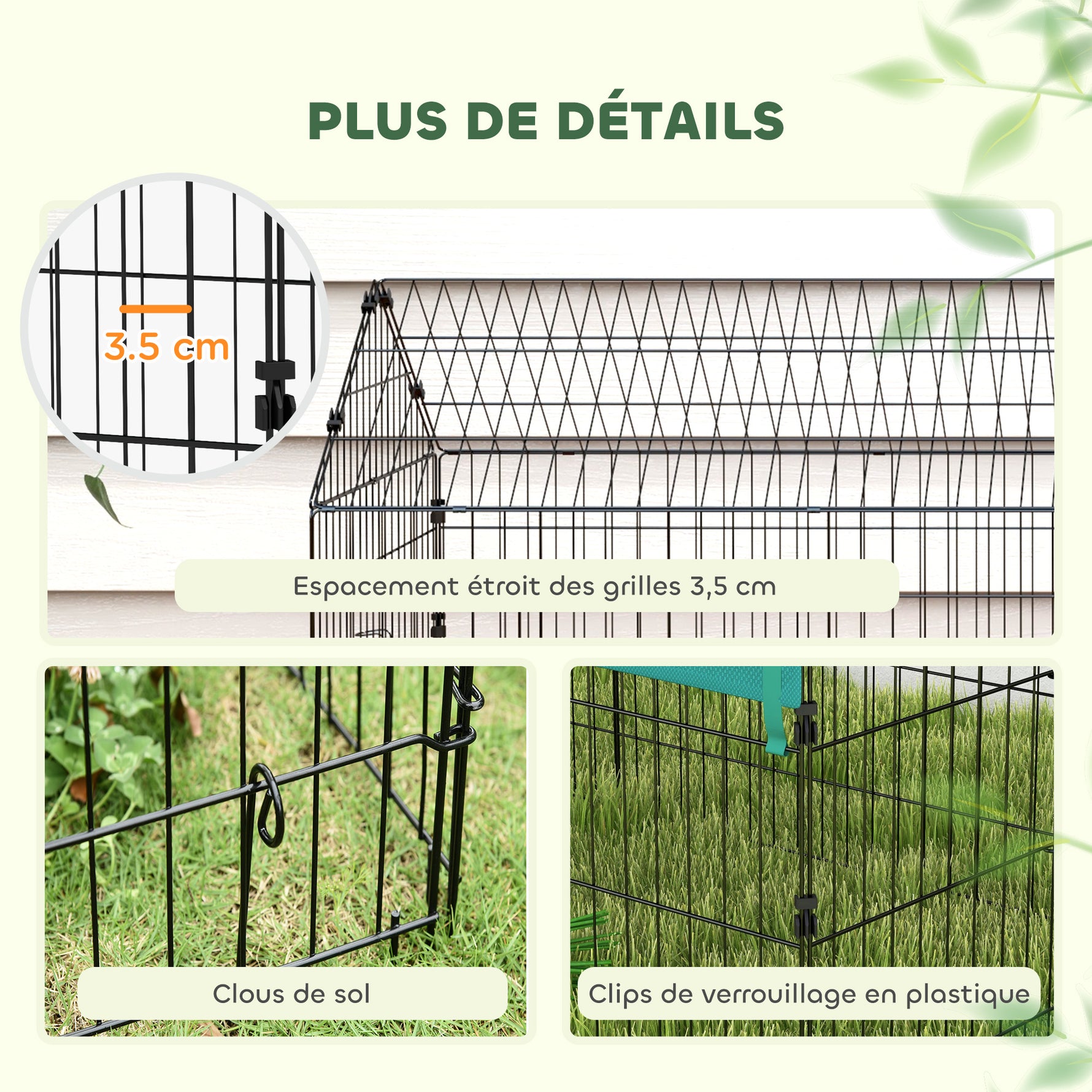 Parc enclos cage lapin extérieur structure acier avec protection solaire et portes verrouillables 185 x 75 x 75 cm vert