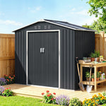 Abri de jardin en métal 2,42 m² cabane de jardin 213 x 130 x 185 cm avec fondation, porte coulissante gris foncé