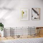 Modulaire dierenren voor kleine dieren, konijnen, knaagdieren, puppy's, 18 stalen panelen, 2 deuren, 175 x 70 x 45, zwart
