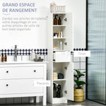 Meuble colonne rangement salle de bain style contemporain 2 placards 3 étagères et 1 tiroir coulissant panneaux particules brillant dim. 30l x 28P x 170H cm blanc laqué