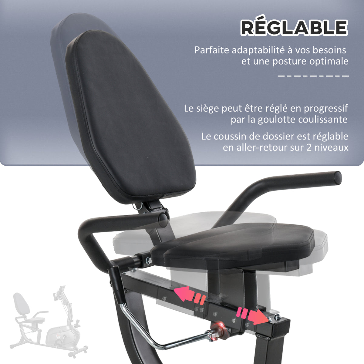 Vélo d'Appartement Semi-Allongé avec Roulettes - Vélo Couché Magnétique Silencieux pour Rééducation et Seniors - Siège Réglable avec Cordes de Résistance pour Fitness à la Maison, Noir
