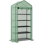 Serre de jardin Serre 5 niveaux avec 1 porte enroulable, Bâche en PE Renforcée Résistante dim. 90L x 49l x 193H cm