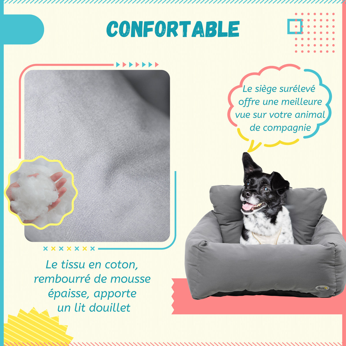 Siège d'auto pour animaux de compagnie sac de transport chien et chat rembourré de coton PP épais sûr et confortable fond antidérapant 50 x 54 x 33 cm gris foncé