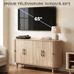 Buffet salon, meuble de rangement ovale avec 6 portes et 2 étagères réglables, 147x40x76cm, chêne
