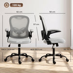 Chaise Bureau Ergonomique, Fauteuil de Bureau Maille, Accoudoirs Relevables, Hauteur Réglable, Fonction Bascule, Gris