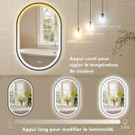 Miroir salle de bain éclairage LED 50x70cm, miroir lumineux salle de bain mural interrupteur tactile, lumière 3 couleurs