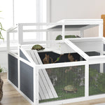 Maison enclos cage pour petit animal tortue avec 2 espaces toit en polycarbonate 3 portes rampe 115 x 115 x 82 cm gris