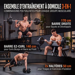 Hantel-Set 50 kg 3-in-1, Verstellbare Gewichte mit PP-Beschichtung, Rutschfester Stange, Sicherung, Schwarz