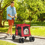 Opvouwbare honden- en kattenbuggy inclusief kussen, wielen met rem, 600D Oxford-stof, 102 x 62 x 105 cm, rood