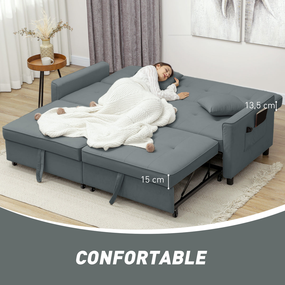 Canapé convertible 3 places canapé-lit clic-clac réversible avec dossier réglable et coussins, 196 x 90 x 89 cm, gris