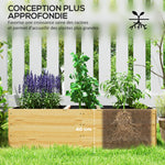 Jardinière extérieur, carré potager en bois, 3 compartiments de plantation et doublure inclus, 140x60x40cm, naturel