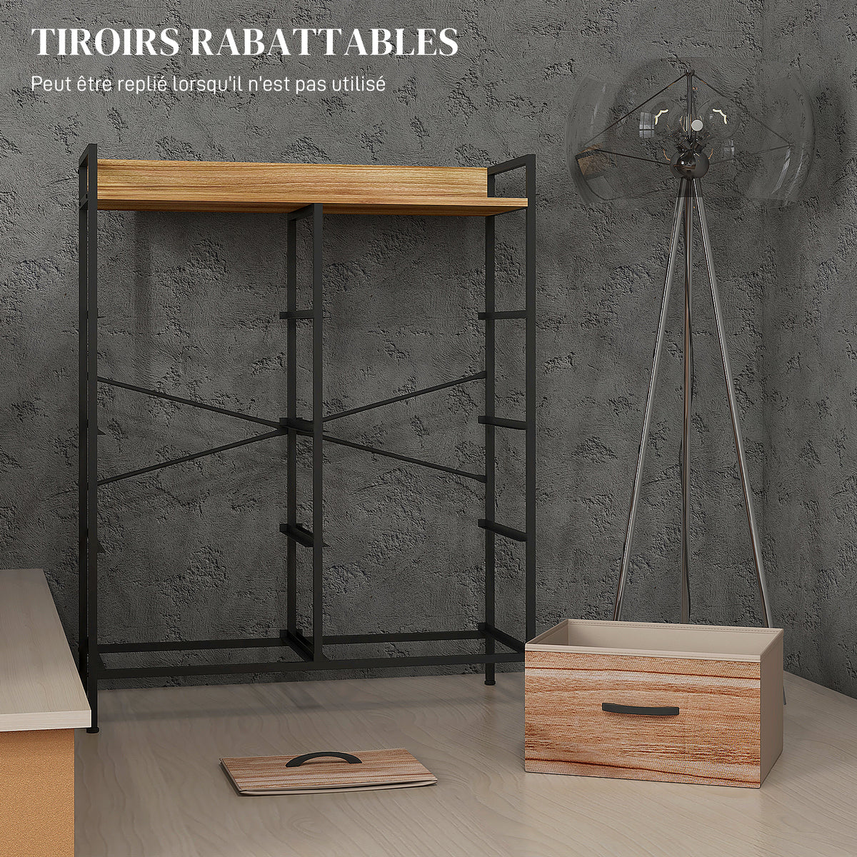 Meuble de Rangement commode 8 tiroirs en tissu amovibles, étagère supérieure et cadre acier 79L x 29l x 101H cm