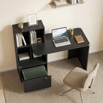 Bureau d'ordinateur avec bibliothèque 4 compartiments et tiroir verrouillable, 126 x 50 x 109 cm, noir