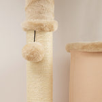 Arbre à chat, tour de jeux, hauteur de 132 cm, avec lit, maison, brosse de toilettage,  55 x 44 x 132 cm, beige
