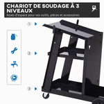 Chariot de soudage mobile à 3 niveaux avec 4 roues, porte-bouteille de gaz et chaînes de sécurité, charge 50 KG, noir