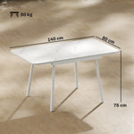 Table de Jardin Rectangulaire pour 4-6 Personnes, Plateau en WPC et Cadre en Métal, Pieds Réglables, 140x80x75cm, Blanc