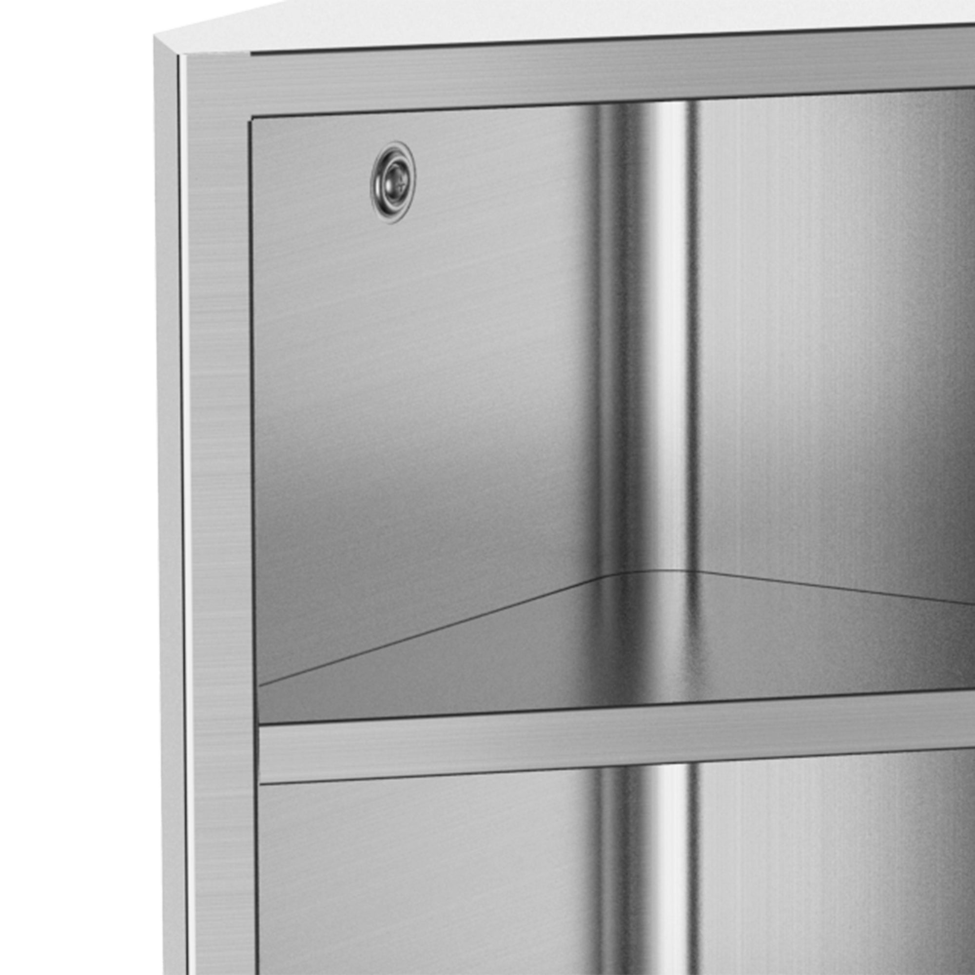 Armadietto a specchio per bagno, pensile, mobile d'angolo, 2 ripiani, dim. 30L x 18,4P x 60A cm, acciaio inox.