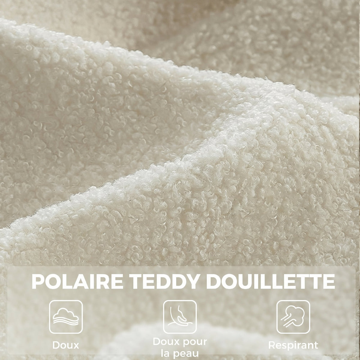 Fauteuil de Salon avec Repose-Pied, Fauteuil d'Appoint Capitonné en Peluche Teddy, Dossier Haut, Poches Latérales, Beige