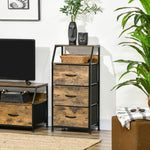 Estilo industrialeko biltegiratze-altzaria, 3 tiradera aldagarri (oihalezkoak) eta 2 apal dituen komoda - 44 x 29 x 92 cm - egurra eta metala
