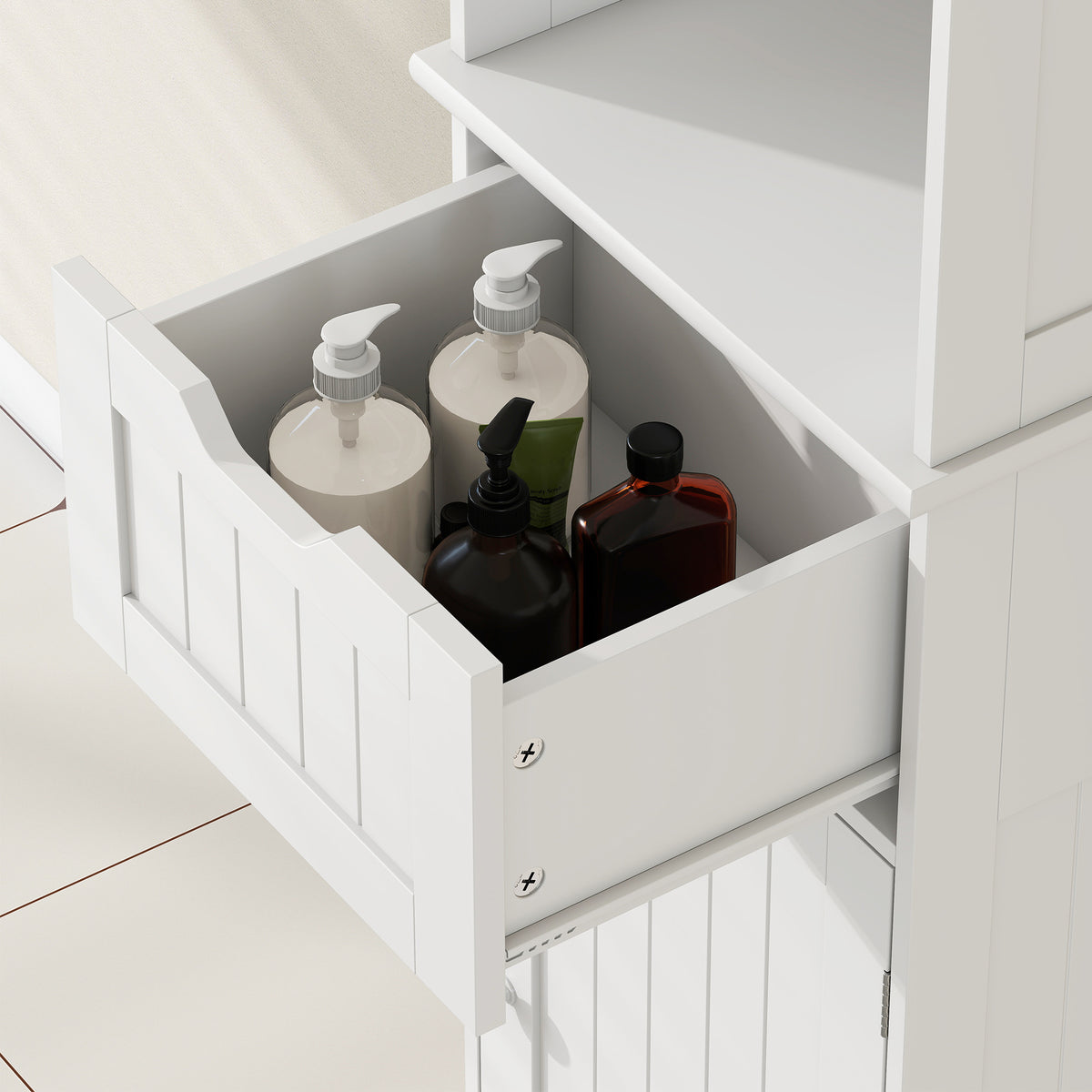 Meuble colonne salle de bain avec éclairage LED, meuble de rangement étroit, tiroir, 2 portes, 40x30x170cm, blanc