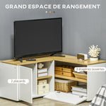 Meuble TV d'angle banc télévision jusqu'à 40 pouces avec rangements aspect bois clair et blanc