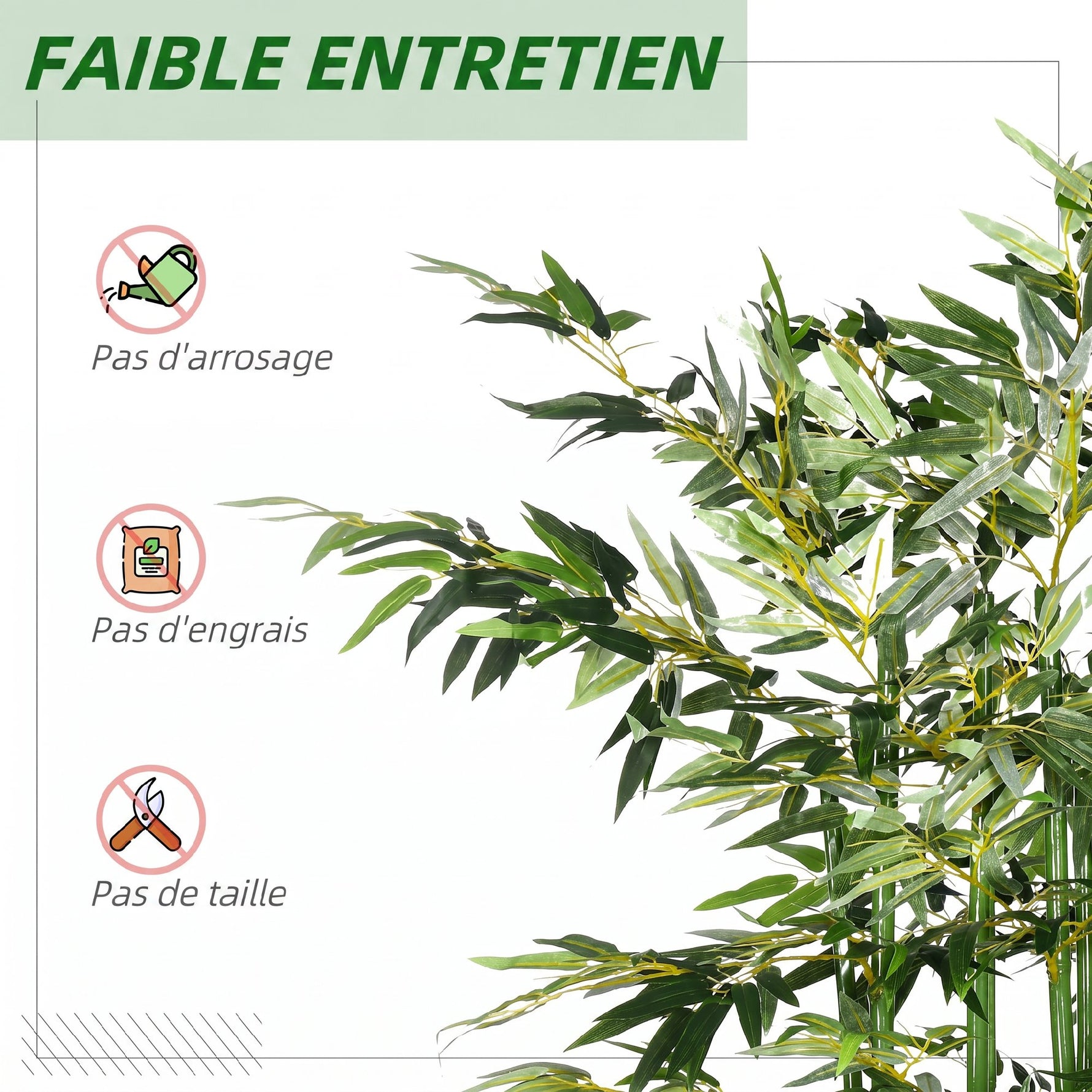 Bambou Artificiel 180 cm, Feuilles Réalistes et Pot en Bois de Pin, Facile à Nettoyer, pour Maison Bureau, Vert
