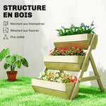Jardinière surélevée en bois avec 3 étages, étagère en escalier pour plantes avec trous de drainage, 65x75x76cm, vert