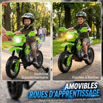 Elektro-Motorrad für Kinder, Kinder-Motocross mit 6-V-Batterie, Scheinwerfern, Musik und Stützrädern, 3 bis 6 Jahre, Traglast 25 kg, Grün und Schwarz