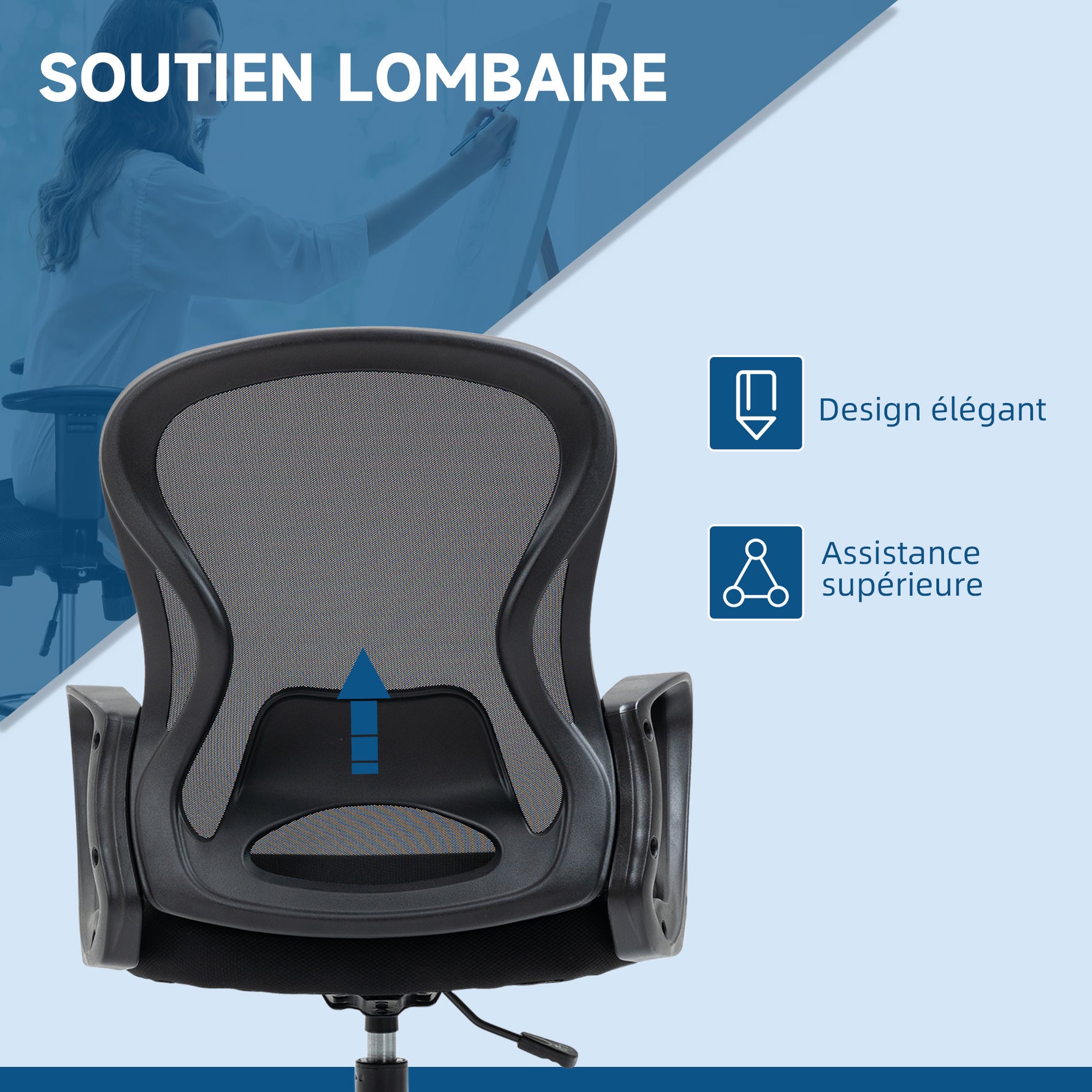 Lot de 2 fauteuils de bureau chaise de bureau assise haute réglable pivotant 360° maille respirante noir