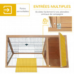 Clapier triangulaire de sol enclos extérieur niche double porte convient aux lapins poules tortue terrestre dim. 116L x 62,2l x 52,5H cm bois massif pin