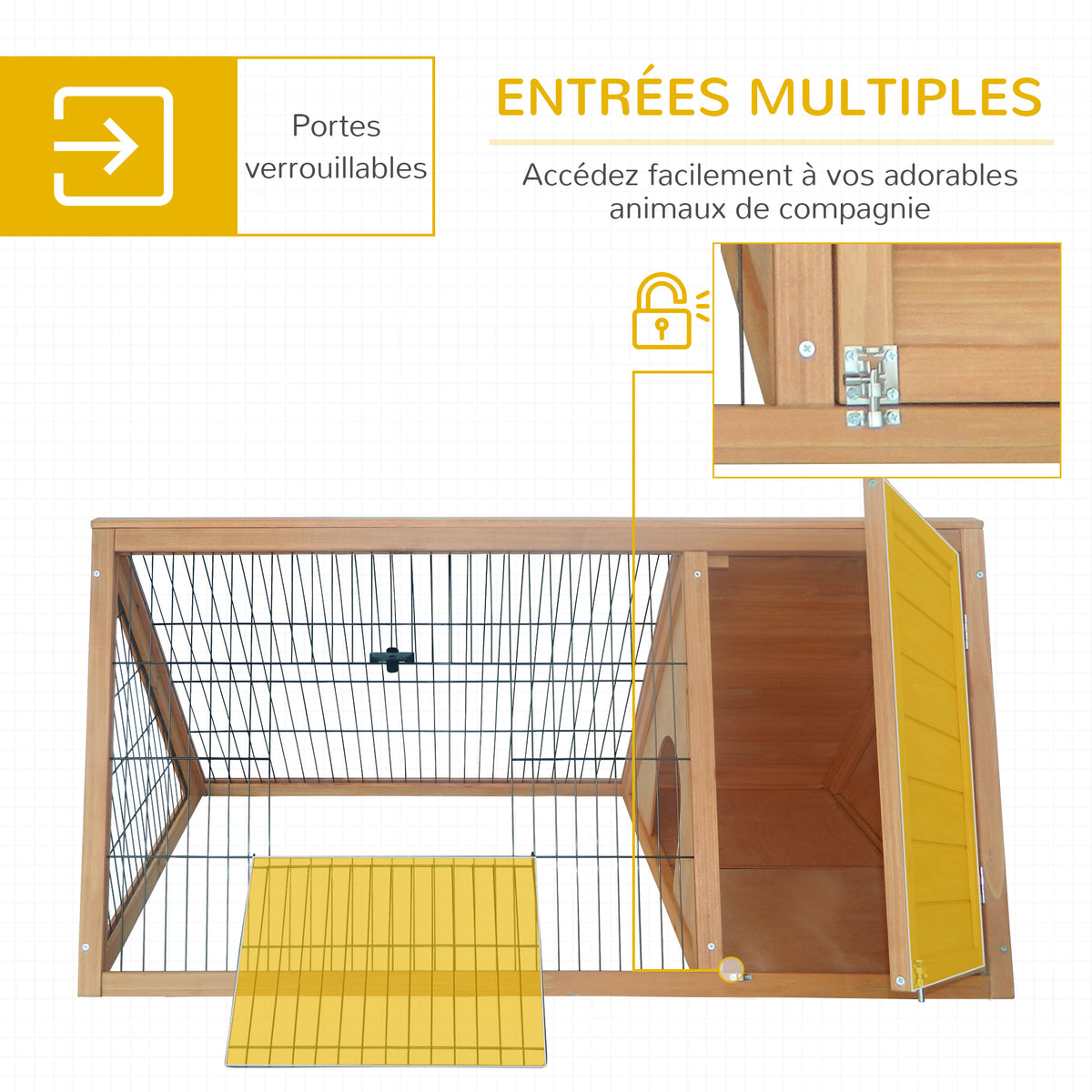 Clapier triangulaire de sol enclos extérieur niche double porte convient aux lapins poules tortue terrestre dim. 116L x 62,2l x 52,5H cm bois massif pin