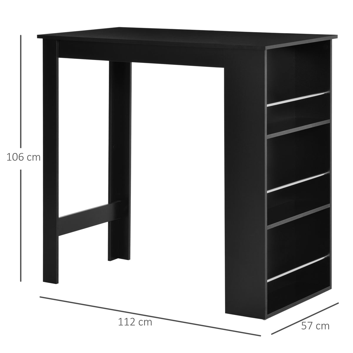 Bar mahai sukaldeko mahai altua zutik jateko mostradorea - neurriak: 112L x 57l x 106H cm - 3 apal - beltza